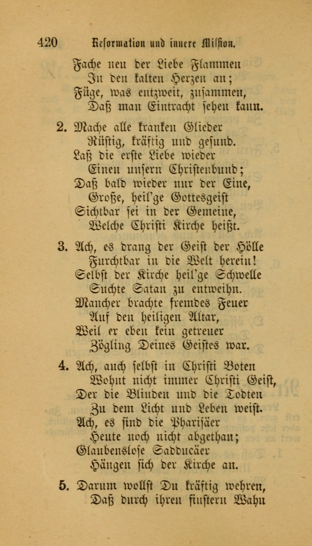 Deutsches Gesangbuch: eine auswahl geistlicher Lieder aus allen Zeiten der Christlichen Kirche für kirchliche und häusliche Gebrauch (Neue, verb. und verm. Aufl) page 420