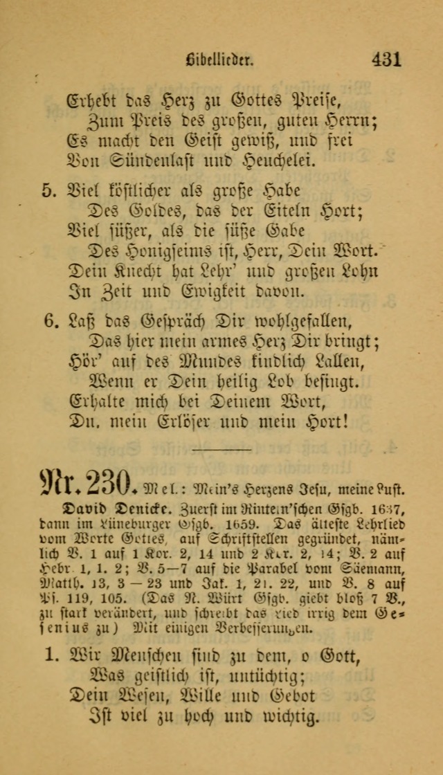 Deutsches Gesangbuch: eine auswahl geistlicher Lieder aus allen Zeiten der Christlichen Kirche für kirchliche und häusliche Gebrauch (Neue, verb. und verm. Aufl) page 431