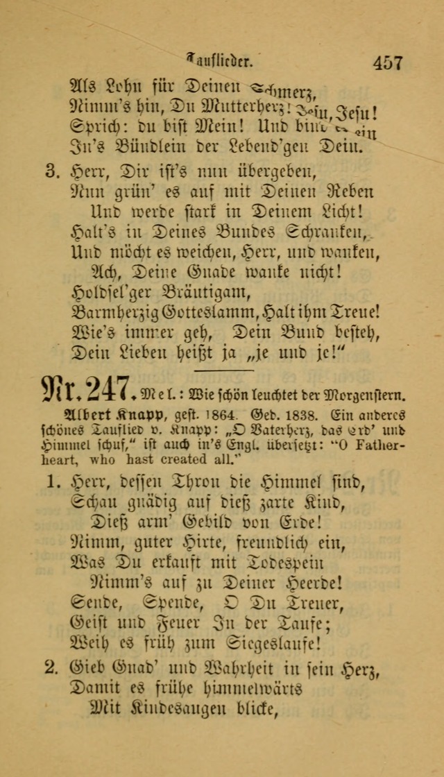 Deutsches Gesangbuch: eine auswahl geistlicher Lieder aus allen Zeiten der Christlichen Kirche für kirchliche und häusliche Gebrauch (Neue, verb. und verm. Aufl) page 457