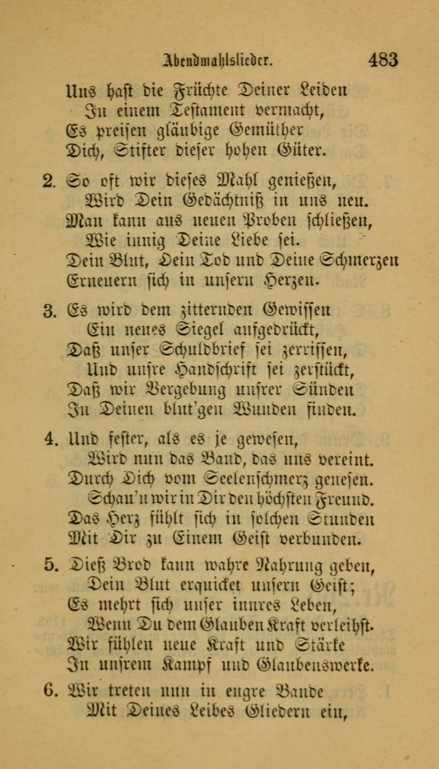 Deutsches Gesangbuch: eine auswahl geistlicher Lieder aus allen Zeiten der Christlichen Kirche für kirchliche und häusliche Gebrauch (Neue, verb. und verm. Aufl) page 485