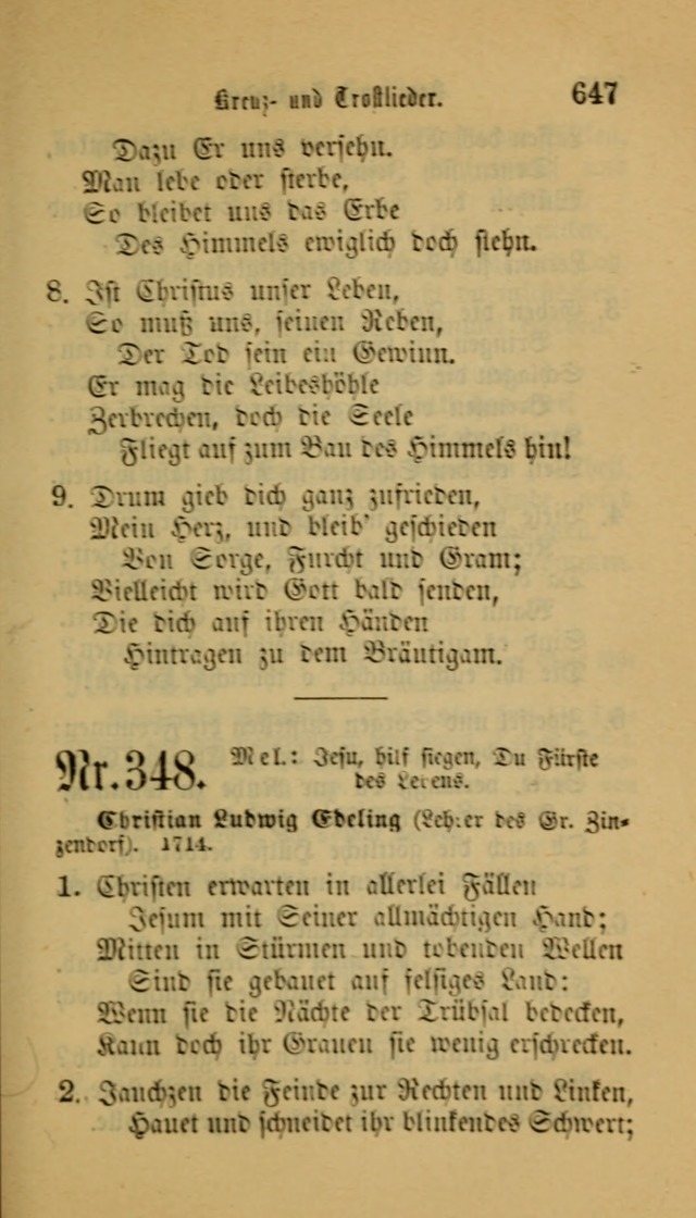 Deutsches Gesangbuch: eine auswahl geistlicher Lieder aus allen Zeiten der Christlichen Kirche für kirchliche und häusliche Gebrauch (Neue, verb. und verm. Aufl) page 649