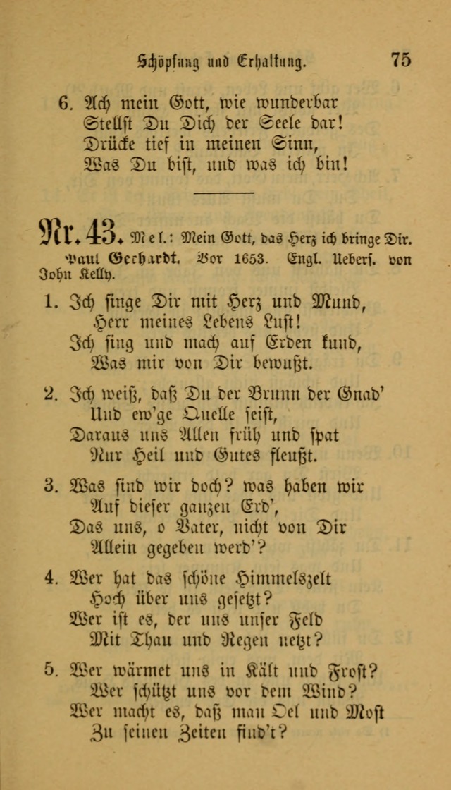 Deutsches Gesangbuch: eine auswahl geistlicher Lieder aus allen Zeiten der Christlichen Kirche für kirchliche und häusliche Gebrauch (Neue, verb. und verm. Aufl) page 75