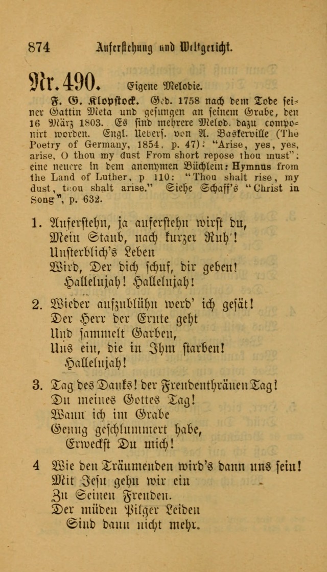 Deutsches Gesangbuch: eine auswahl geistlicher Lieder aus allen Zeiten der Christlichen Kirche für kirchliche und häusliche Gebrauch (Neue, verb. und verm. Aufl) page 876