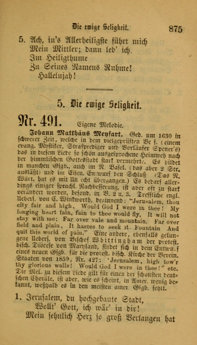 Deutsches Gesangbuch: eine auswahl geistlicher Lieder aus allen Zeiten der Christlichen Kirche für kirchliche und häusliche Gebrauch (Neue, verb. und verm. Aufl) page 877