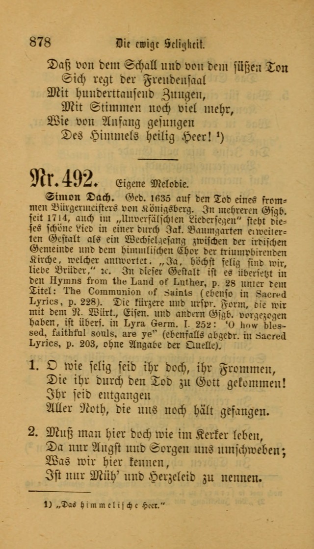 Deutsches Gesangbuch: eine auswahl geistlicher Lieder aus allen Zeiten der Christlichen Kirche für kirchliche und häusliche Gebrauch (Neue, verb. und verm. Aufl) page 880