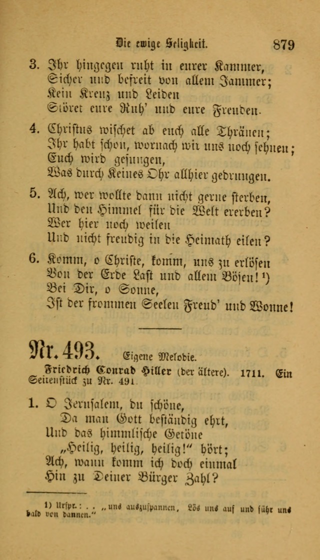 Deutsches Gesangbuch: eine auswahl geistlicher Lieder aus allen Zeiten der Christlichen Kirche für kirchliche und häusliche Gebrauch (Neue, verb. und verm. Aufl) page 881