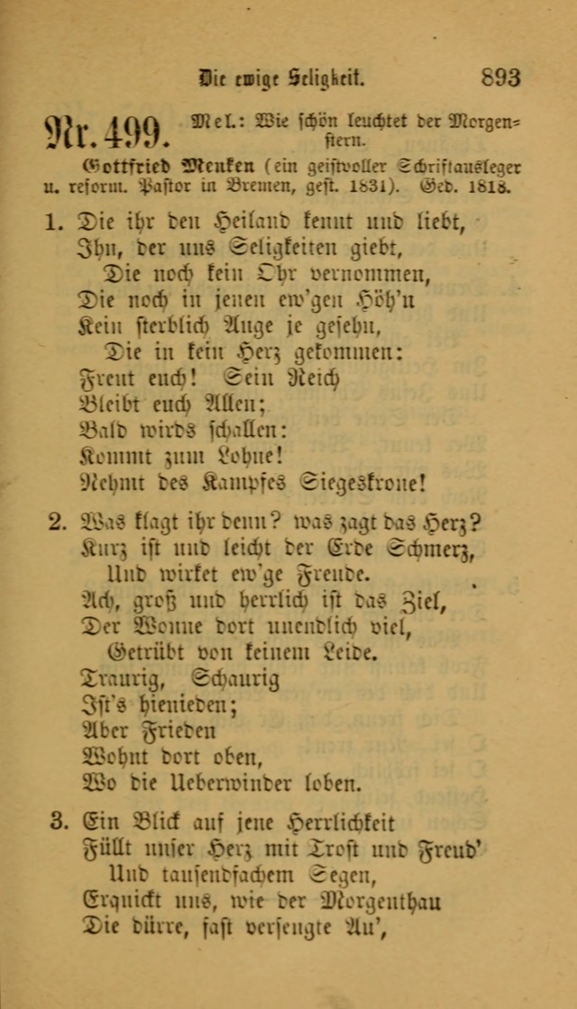 Deutsches Gesangbuch: eine auswahl geistlicher Lieder aus allen Zeiten der Christlichen Kirche für kirchliche und häusliche Gebrauch (Neue, verb. und verm. Aufl) page 895