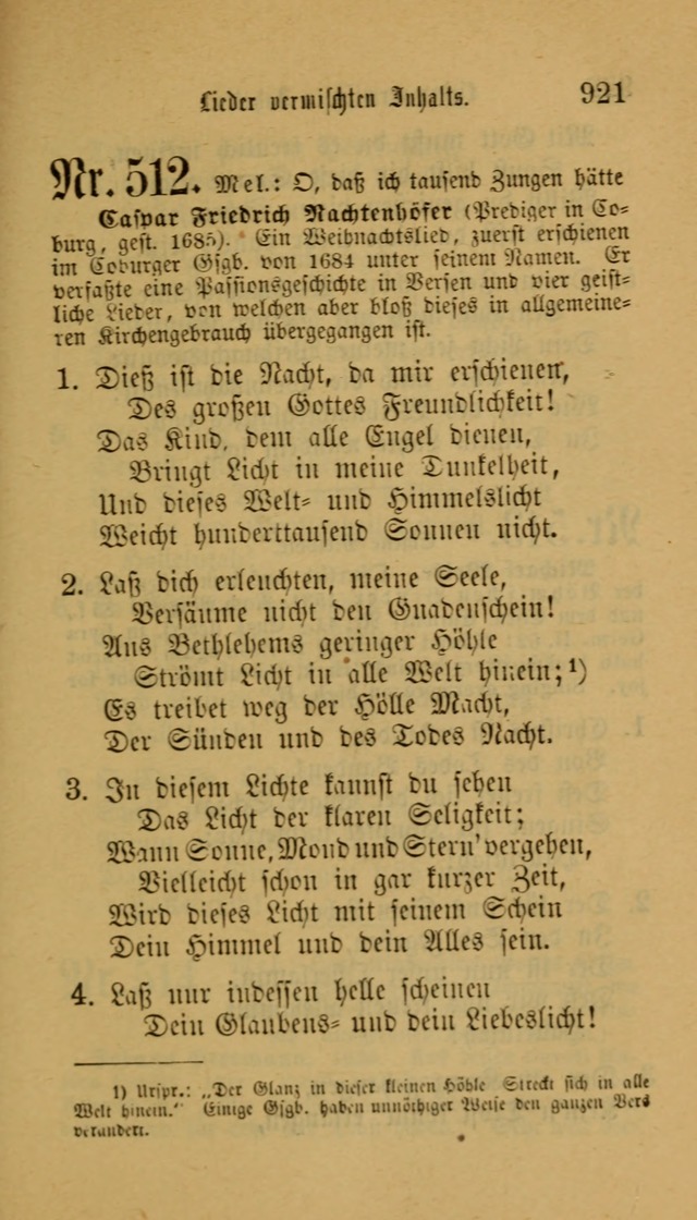 Deutsches Gesangbuch: eine auswahl geistlicher Lieder aus allen Zeiten der Christlichen Kirche für kirchliche und häusliche Gebrauch (Neue, verb. und verm. Aufl) page 923