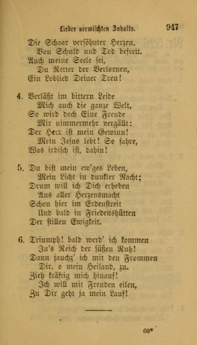 Deutsches Gesangbuch: eine auswahl geistlicher Lieder aus allen Zeiten der Christlichen Kirche für kirchliche und häusliche Gebrauch (Neue, verb. und verm. Aufl) page 949