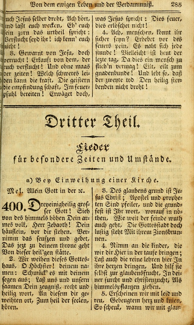 Das Gemeinschaftliche Gesangbuch: zum gottesdienstlichen Gebrauch der Lutherischen und Reformirten Gemeinden in Nord-America. (1st.. Aufl) page 285