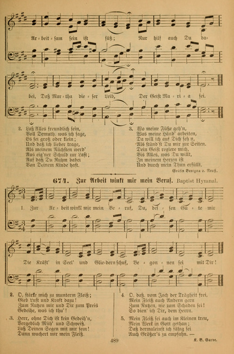 Die Glaubensharfe (With Melodies): Gesangbuch der deutschen Baptisten-Gemeinden. Herausgegeben auf Beschluß der Bundeskonferenz der Deutchen Baptisten-Gemeinden von America (2. ed) page 489