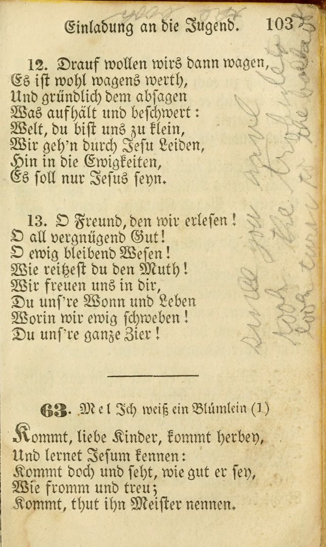 Die Gemeinschaftliche Liedersammlung: zum allgemeinen Gebrauch des wahren Gottesdienstes: mit einem inhalt sammt zwensachen register versehen (3 aufl.) page 103