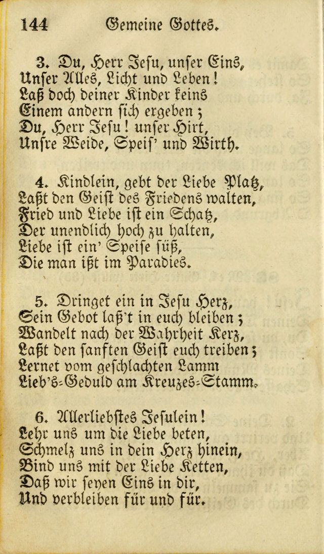 Die Gemeinschaftliche Liedersammlung: zum allgemeinen Gebrauch des wahren Gottesdienstes: mit einem inhalt sammt zwensachen register versehen (3 aufl.) page 144