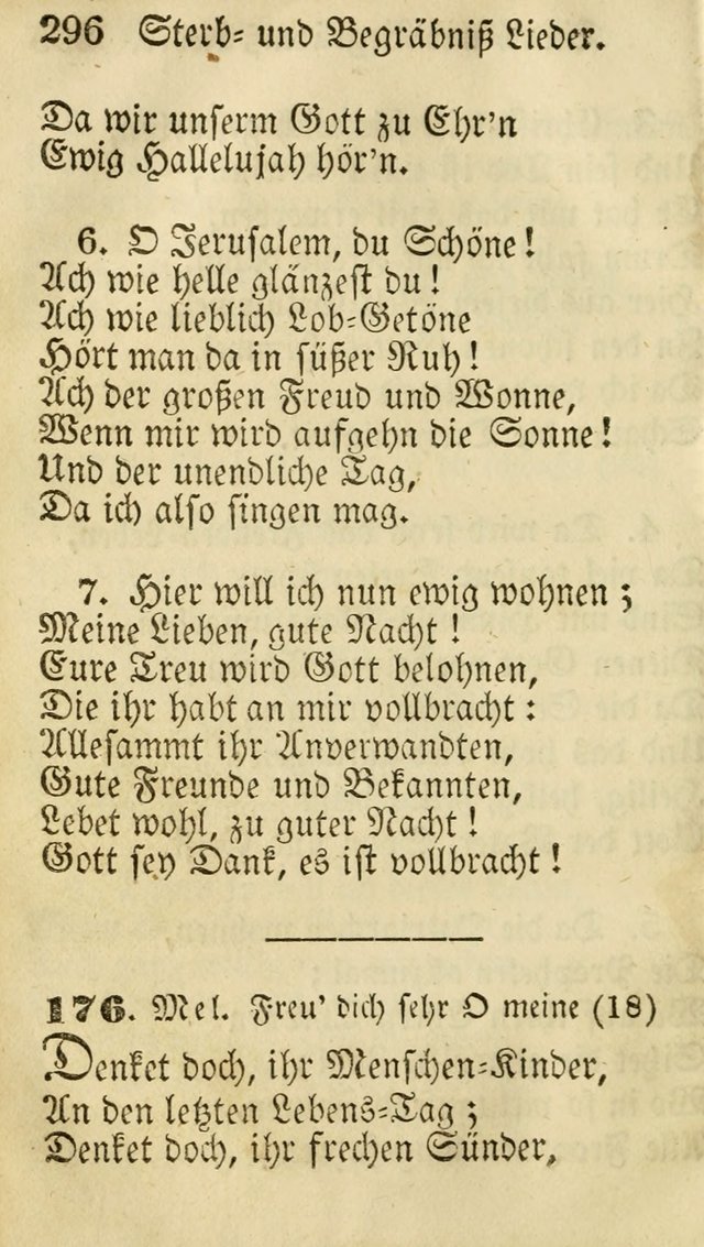 Die Gemeinschaftliche Liedersammlung: zum allgemeinen Gebrauch des wahren Gottesdienstes: mit einem inhalt sammt zwensachen register versehen (3 aufl.) page 296