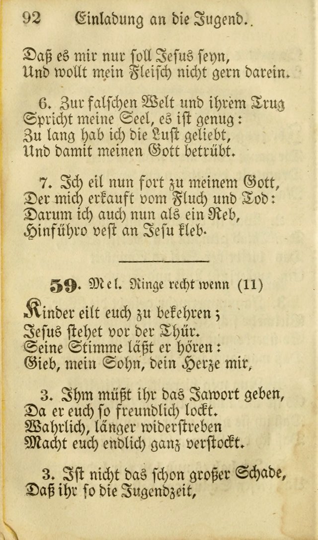 Die Gemeinschaftliche Liedersammlung: zum allgemeinen Gebrauch des wahren Gottesdienstes: mit einem inhalt sammt zwensachen register versehen (3 aufl.) page 92