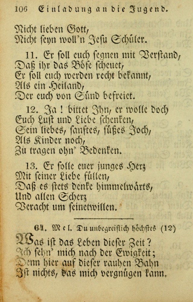 Die Gemeinschaftliche Liedersammlung: zum allgemeinen Gebrauch des wahren Gotrtesdienstes; mit einem inhalt sammt zweisachem Register versehen (4th Aufl) page 106