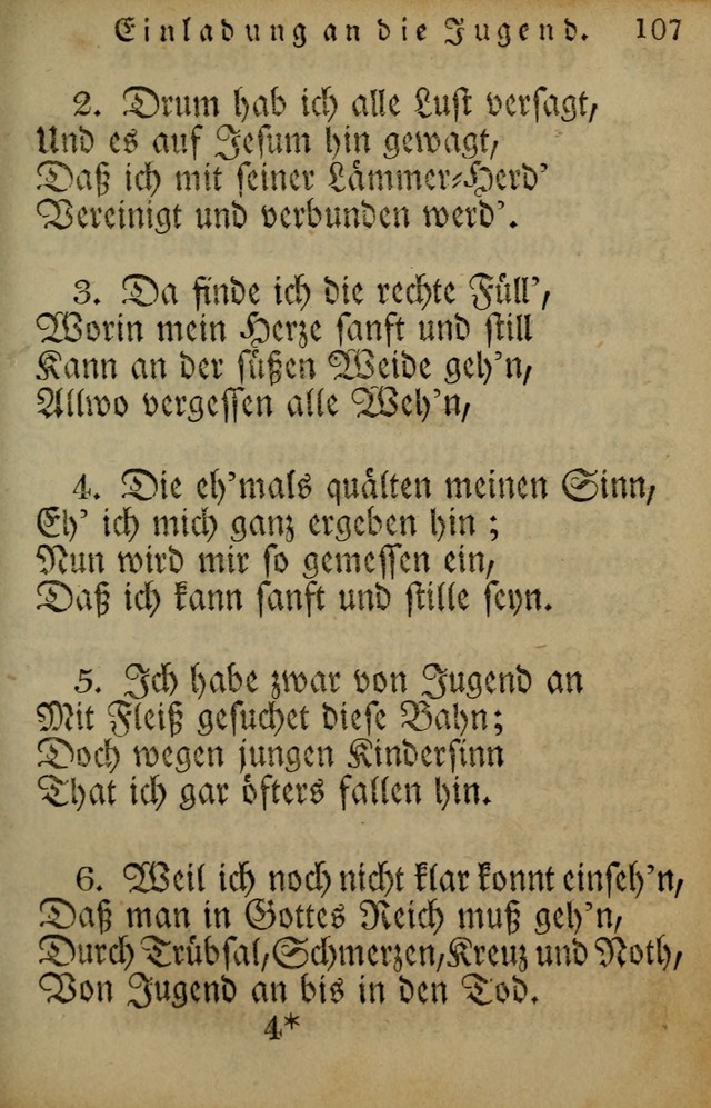 Die Gemeinschaftliche Liedersammlung: zum allgemeinen Gebrauch des wahren Gotrtesdienstes; mit einem inhalt sammt zweisachem Register versehen (4th Aufl) page 107