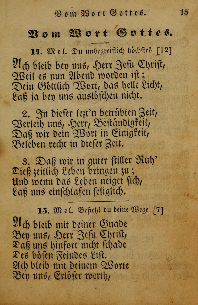 Die Gemeinschaftliche Liedersammlung: zum allgemeinen Gebrauch des wahren Gotrtesdienstes; mit einem inhalt sammt zweisachem Register versehen (4th Aufl) page 15