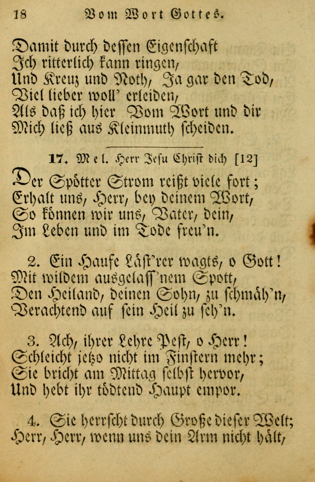 Die Gemeinschaftliche Liedersammlung: zum allgemeinen Gebrauch des wahren Gotrtesdienstes; mit einem inhalt sammt zweisachem Register versehen (4th Aufl) page 18