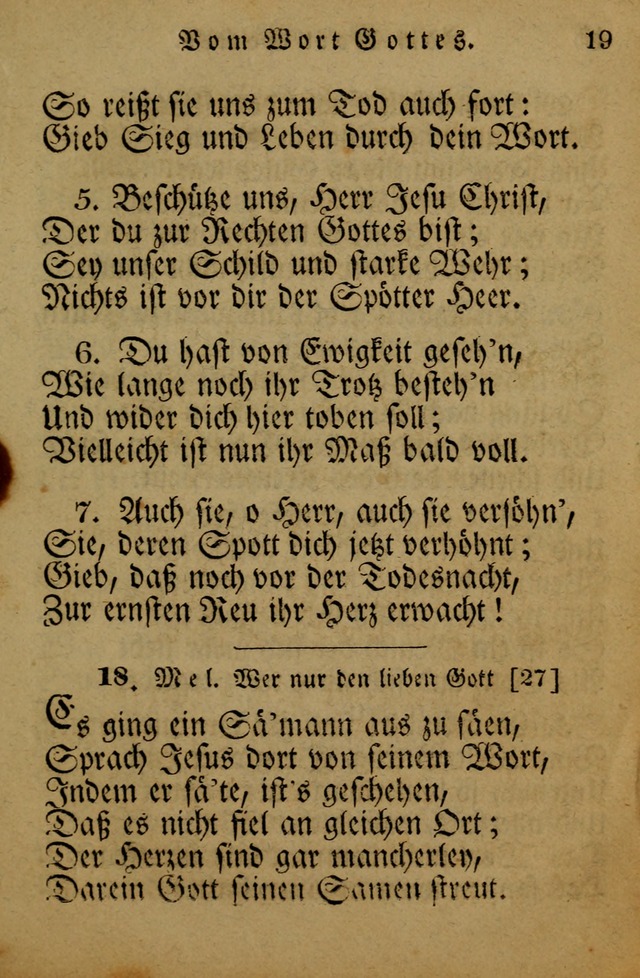 Die Gemeinschaftliche Liedersammlung: zum allgemeinen Gebrauch des wahren Gotrtesdienstes; mit einem inhalt sammt zweisachem Register versehen (4th Aufl) page 19