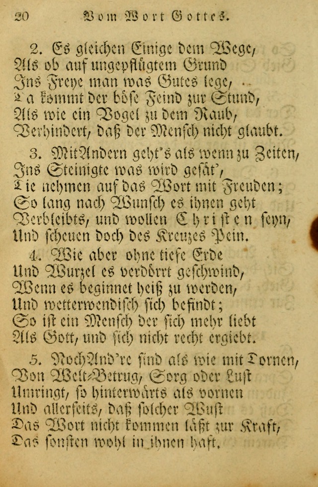 Die Gemeinschaftliche Liedersammlung: zum allgemeinen Gebrauch des wahren Gotrtesdienstes; mit einem inhalt sammt zweisachem Register versehen (4th Aufl) page 20