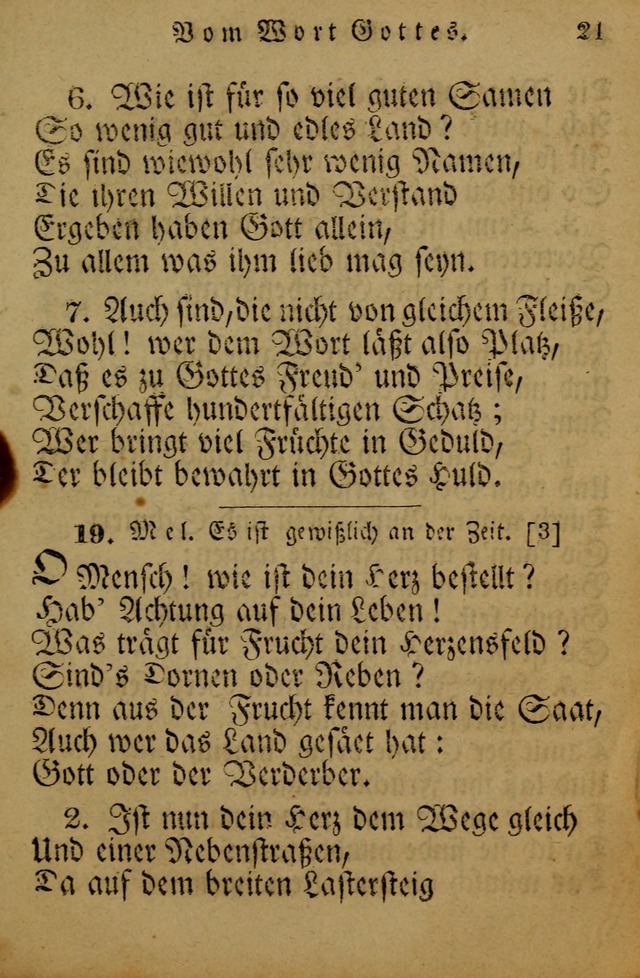 Die Gemeinschaftliche Liedersammlung: zum allgemeinen Gebrauch des wahren Gotrtesdienstes; mit einem inhalt sammt zweisachem Register versehen (4th Aufl) page 21