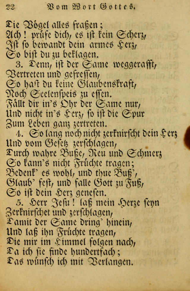 Die Gemeinschaftliche Liedersammlung: zum allgemeinen Gebrauch des wahren Gotrtesdienstes; mit einem inhalt sammt zweisachem Register versehen (4th Aufl) page 22