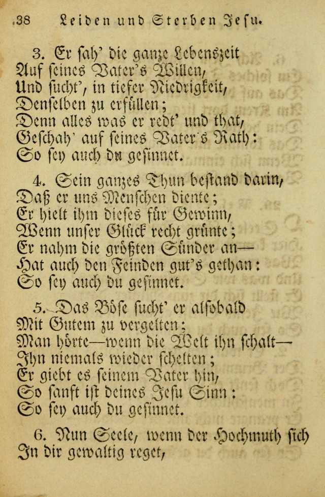 Die Gemeinschaftliche Liedersammlung: zum allgemeinen Gebrauch des wahren Gotrtesdienstes; mit einem inhalt sammt zweisachem Register versehen (4th Aufl) page 38