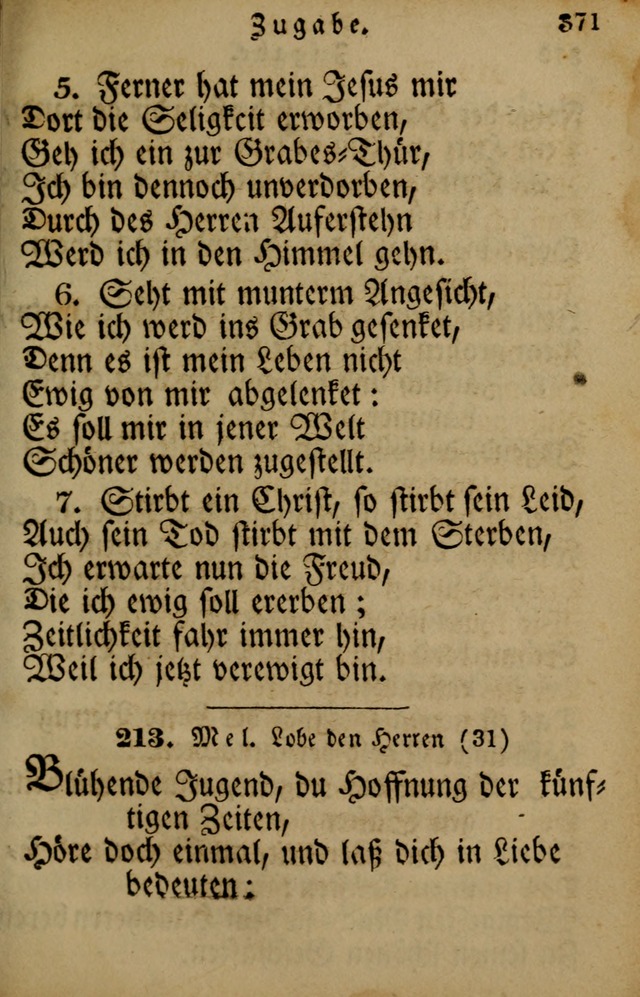 Die Gemeinschaftliche Liedersammlung: zum allgemeinen Gebrauch des wahren Gotrtesdienstes; mit einem inhalt sammt zweisachem Register versehen (4th Aufl) page 381