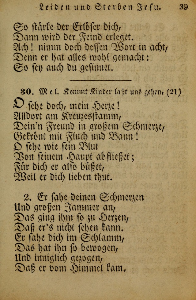 Die Gemeinschaftliche Liedersammlung: zum allgemeinen Gebrauch des wahren Gotrtesdienstes; mit einem inhalt sammt zweisachem Register versehen (4th Aufl) page 39