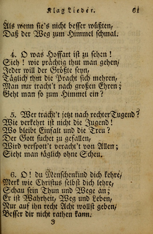 Die Gemeinschaftliche Liedersammlung: zum allgemeinen Gebrauch des wahren Gotrtesdienstes; mit einem inhalt sammt zweisachem Register versehen (4th Aufl) page 61