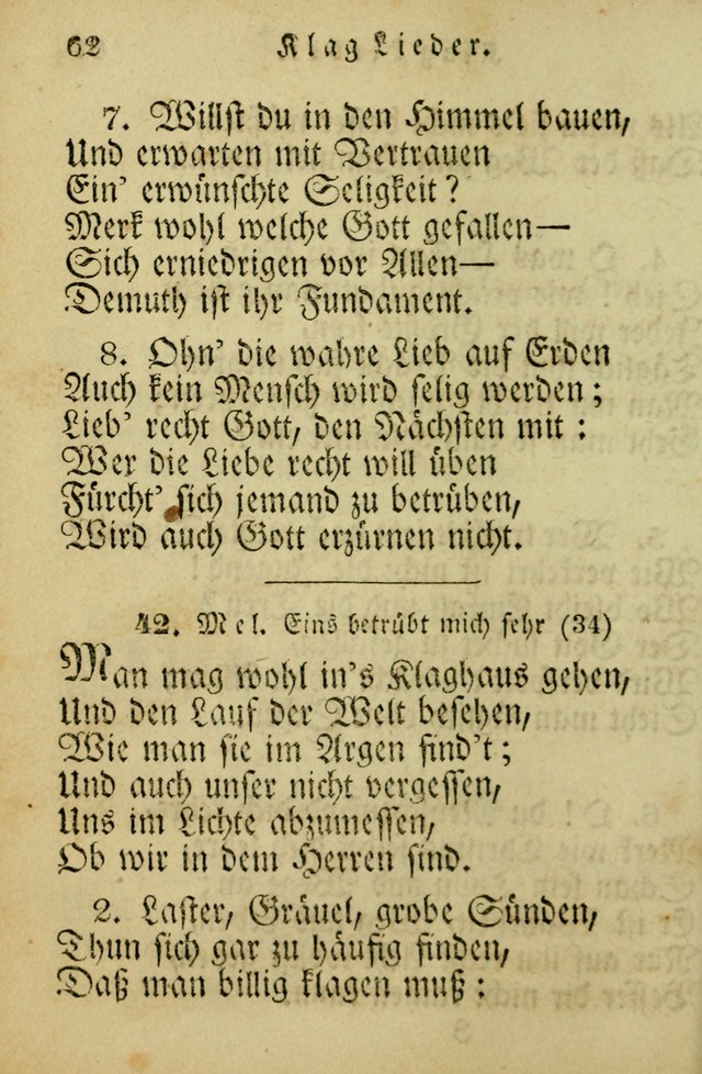 Die Gemeinschaftliche Liedersammlung: zum allgemeinen Gebrauch des wahren Gotrtesdienstes; mit einem inhalt sammt zweisachem Register versehen (4th Aufl) page 62