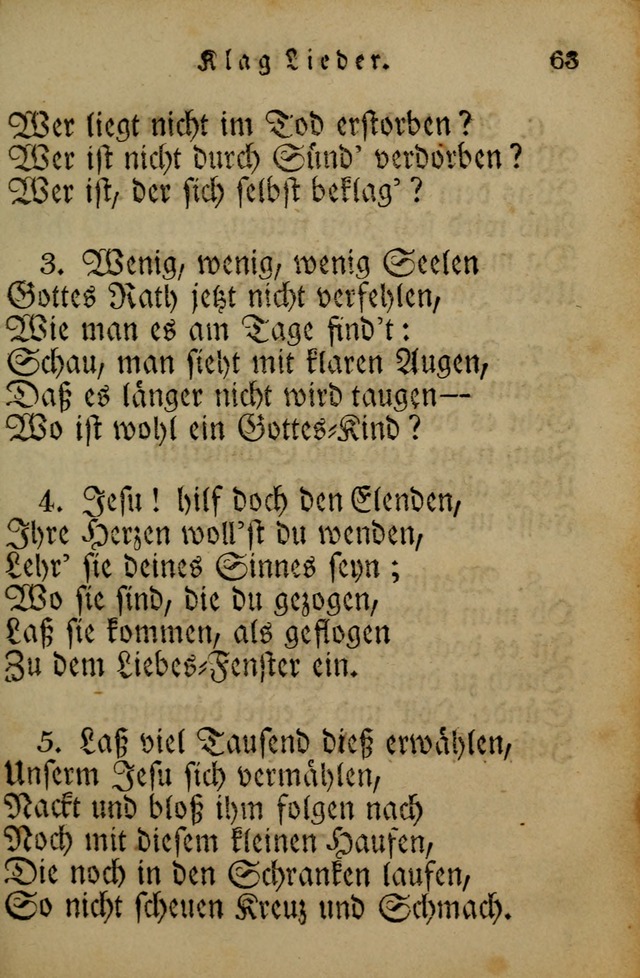 Die Gemeinschaftliche Liedersammlung: zum allgemeinen Gebrauch des wahren Gotrtesdienstes; mit einem inhalt sammt zweisachem Register versehen (4th Aufl) page 63