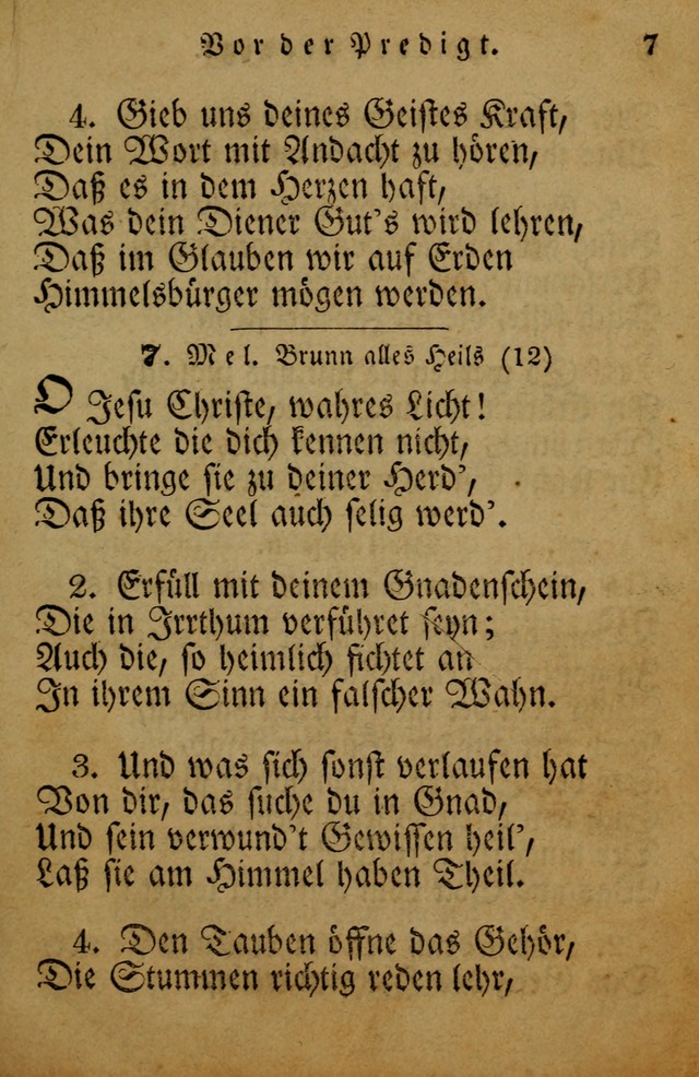 Die Gemeinschaftliche Liedersammlung: zum allgemeinen Gebrauch des wahren Gotrtesdienstes; mit einem inhalt sammt zweisachem Register versehen (4th Aufl) page 7