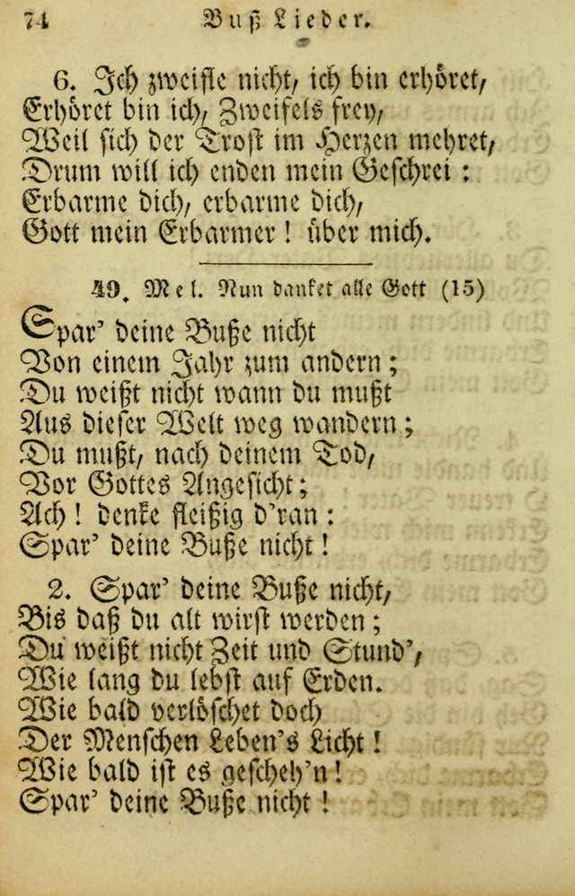 Die Gemeinschaftliche Liedersammlung: zum allgemeinen Gebrauch des wahren Gotrtesdienstes; mit einem inhalt sammt zweisachem Register versehen (4th Aufl) page 74