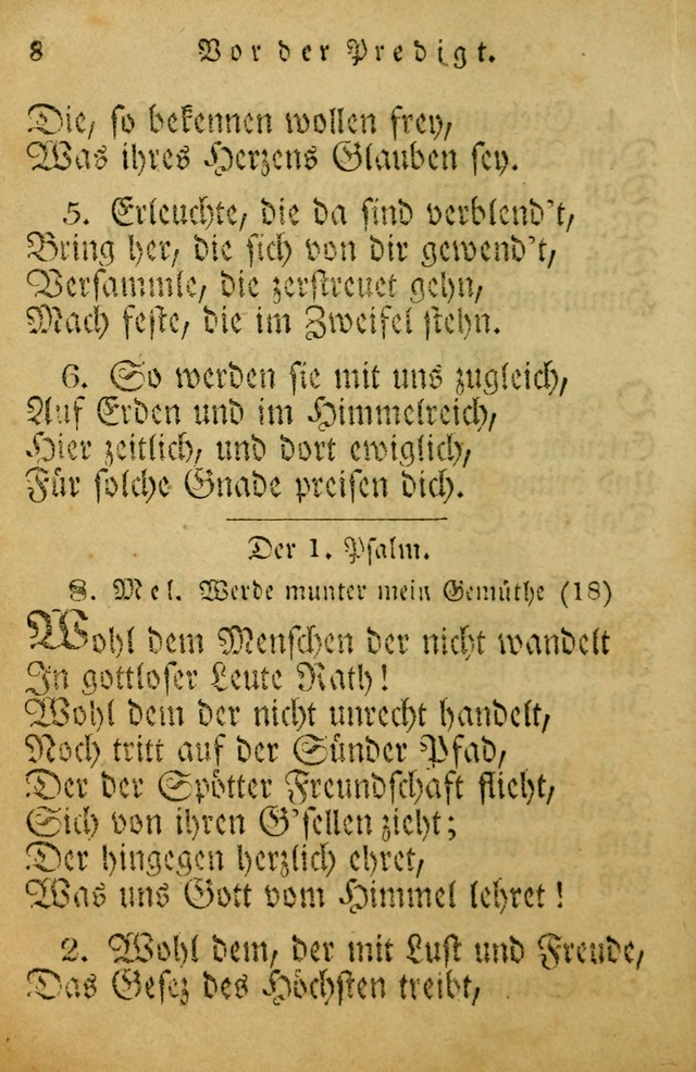 Die Gemeinschaftliche Liedersammlung: zum allgemeinen Gebrauch des wahren Gotrtesdienstes; mit einem inhalt sammt zweisachem Register versehen (4th Aufl) page 8