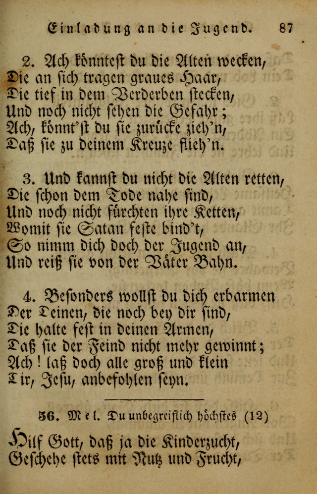 Die Gemeinschaftliche Liedersammlung: zum allgemeinen Gebrauch des wahren Gotrtesdienstes; mit einem inhalt sammt zweisachem Register versehen (4th Aufl) page 87