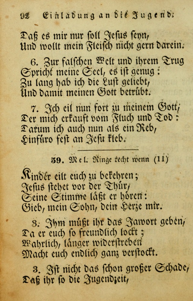 Die Gemeinschaftliche Liedersammlung: zum allgemeinen Gebrauch des wahren Gotrtesdienstes; mit einem inhalt sammt zweisachem Register versehen (4th Aufl) page 92