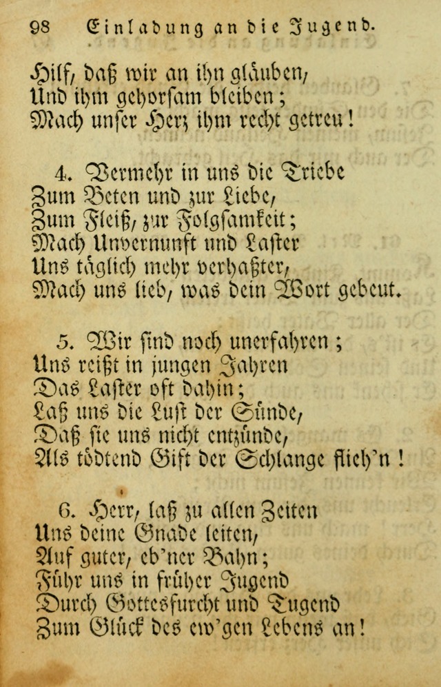 Die Gemeinschaftliche Liedersammlung: zum allgemeinen Gebrauch des wahren Gotrtesdienstes; mit einem inhalt sammt zweisachem Register versehen (4th Aufl) page 98