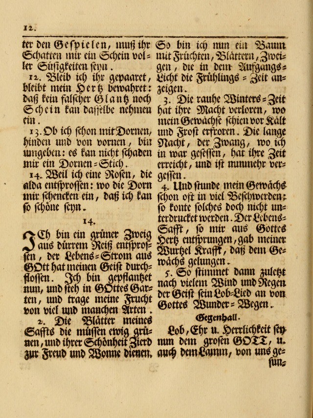 Das Gesäng Der einsamen und verlassenen Turtel-Taube, Nemlich der Christlichen Kirche: oder geistliche u. erfahrungs-volle liedens u. libes-gethöne, als darinnen bendes die volrkost der neuen welt... page 12