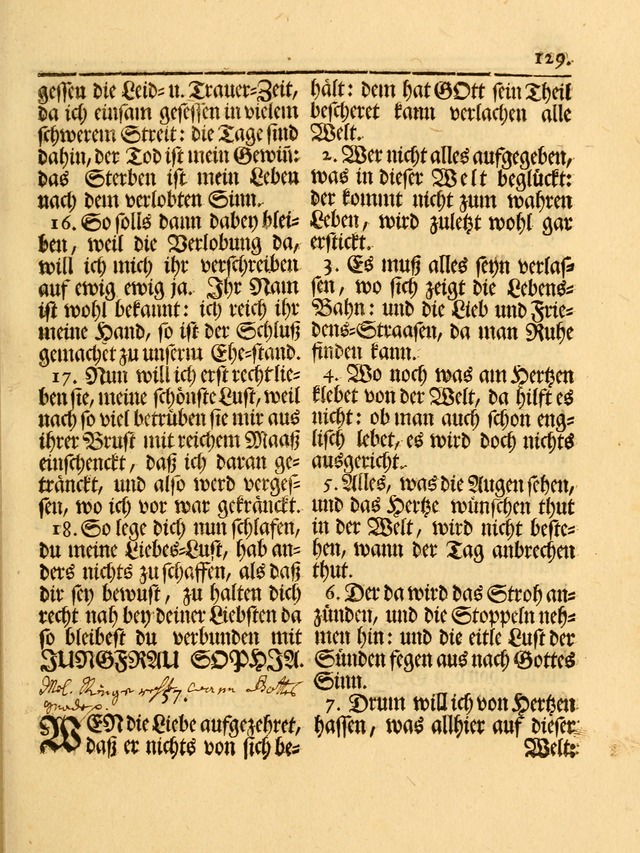 Das Gesäng Der einsamen und verlassenen Turtel-Taube, Nemlich der Christlichen Kirche: oder geistliche u. erfahrungs-volle liedens u. libes-gethöne, als darinnen bendes die volrkost der neuen welt... page 129