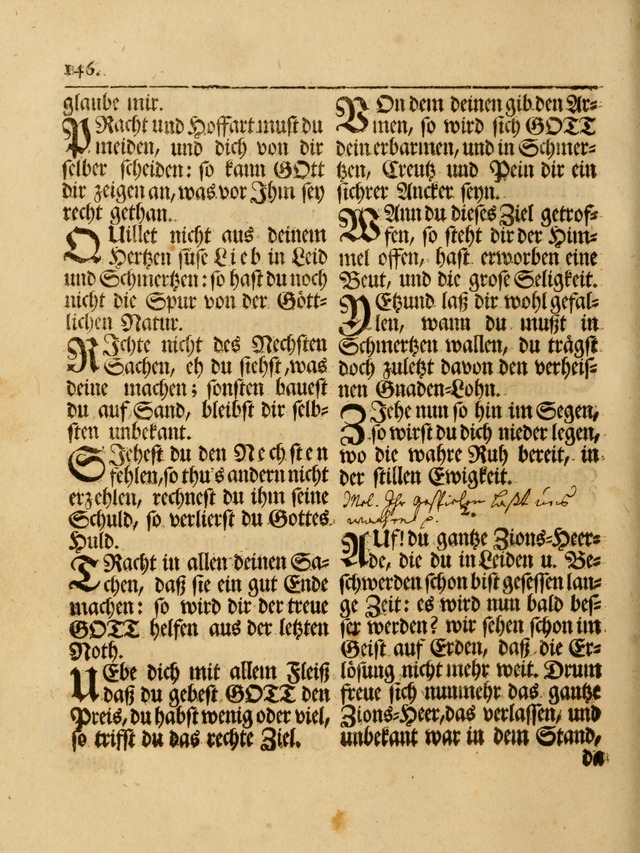 Das Gesäng Der einsamen und verlassenen Turtel-Taube, Nemlich der Christlichen Kirche: oder geistliche u. erfahrungs-volle liedens u. libes-gethöne, als darinnen bendes die volrkost der neuen welt... page 146