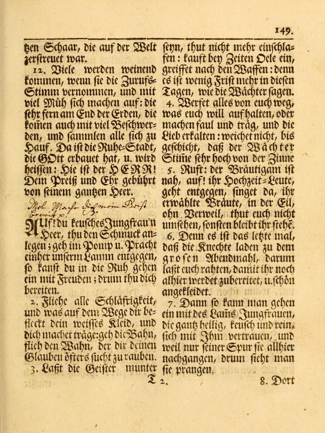 Das Gesäng Der einsamen und verlassenen Turtel-Taube, Nemlich der Christlichen Kirche: oder geistliche u. erfahrungs-volle liedens u. libes-gethöne, als darinnen bendes die volrkost der neuen welt... page 149