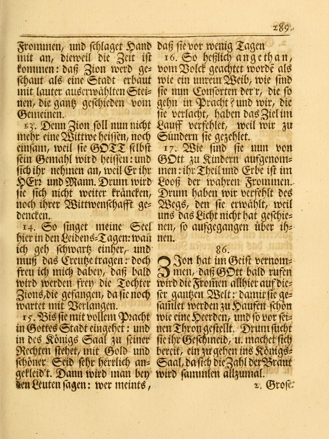 Das Gesäng Der einsamen und verlassenen Turtel-Taube, Nemlich der Christlichen Kirche: oder geistliche u. erfahrungs-volle liedens u. libes-gethöne, als darinnen bendes die volrkost der neuen welt... page 289