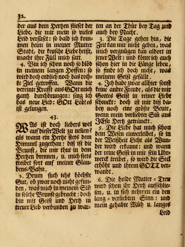 Das Gesäng Der einsamen und verlassenen Turtel-Taube, Nemlich der Christlichen Kirche: oder geistliche u. erfahrungs-volle liedens u. libes-gethöne, als darinnen bendes die volrkost der neuen welt... page 32