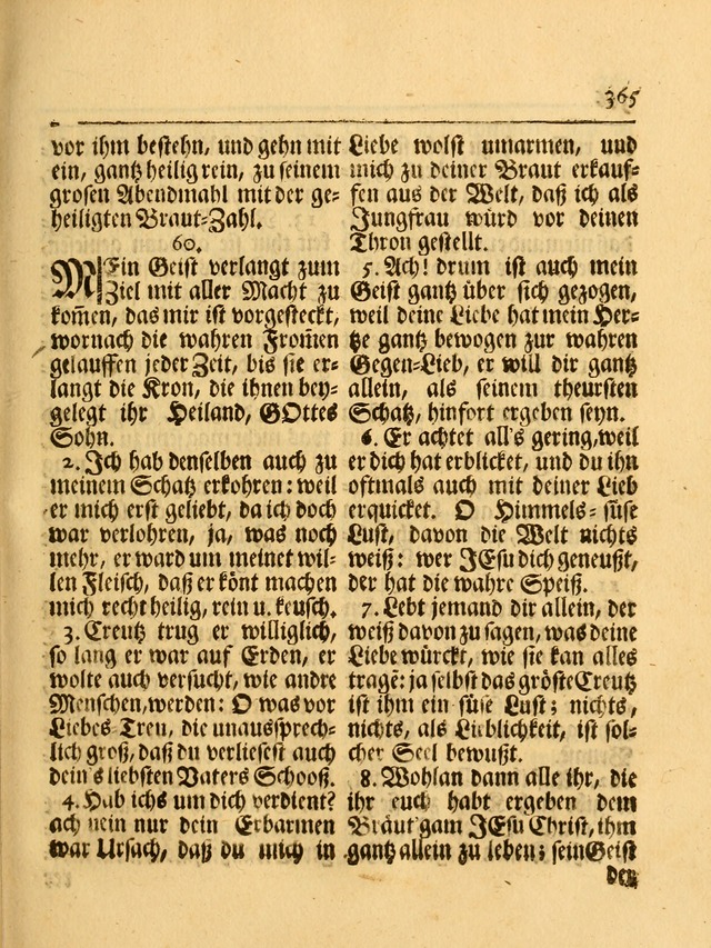 Das Gesäng Der einsamen und verlassenen Turtel-Taube, Nemlich der Christlichen Kirche: oder geistliche u. erfahrungs-volle liedens u. libes-gethöne, als darinnen bendes die volrkost der neuen welt... page 365