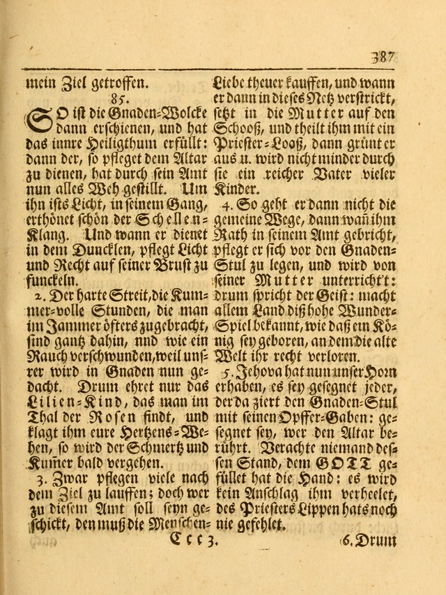 Das Gesäng Der einsamen und verlassenen Turtel-Taube, Nemlich der Christlichen Kirche: oder geistliche u. erfahrungs-volle liedens u. libes-gethöne, als darinnen bendes die volrkost der neuen welt... page 387