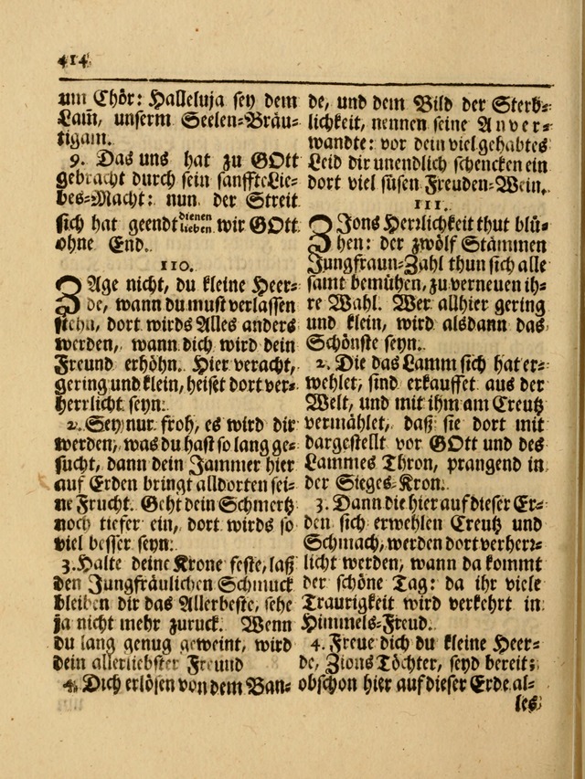 Das Gesäng Der einsamen und verlassenen Turtel-Taube, Nemlich der Christlichen Kirche: oder geistliche u. erfahrungs-volle liedens u. libes-gethöne, als darinnen bendes die volrkost der neuen welt... page 414