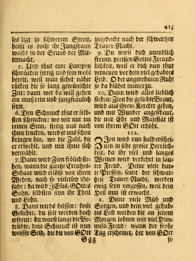 Das Gesäng Der einsamen und verlassenen Turtel-Taube, Nemlich der Christlichen Kirche: oder geistliche u. erfahrungs-volle liedens u. libes-gethöne, als darinnen bendes die volrkost der neuen welt... page 415