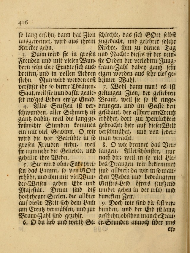 Das Gesäng Der einsamen und verlassenen Turtel-Taube, Nemlich der Christlichen Kirche: oder geistliche u. erfahrungs-volle liedens u. libes-gethöne, als darinnen bendes die volrkost der neuen welt... page 416